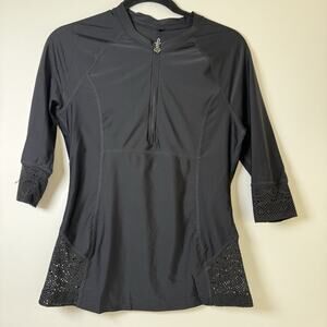 Prana Bridgette Sun Beach Shirt Black Size M UPF 50+ Rashguard 3/4 Sleeve Swim